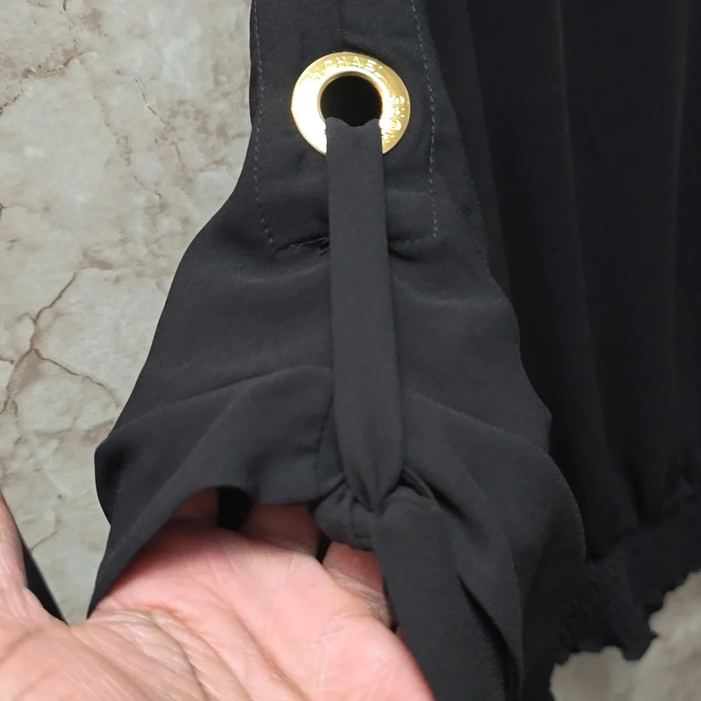Women's Black Blouson Top with Gold Accent - Picture 5 of 6
